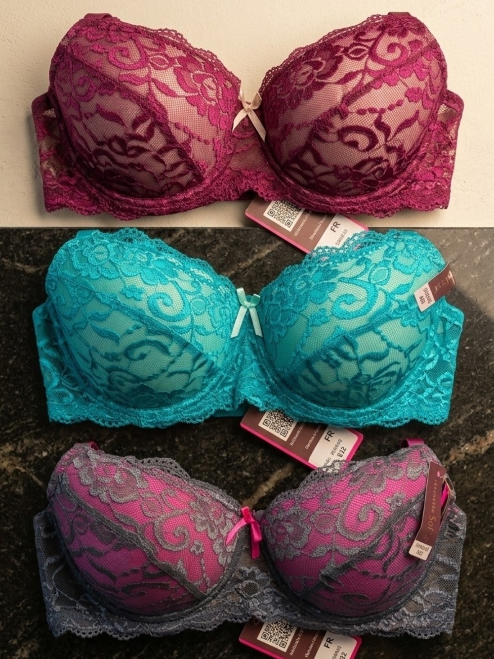 971 NWT Sofra Lace Underwire Bra Bundle - Set of 3 (Size 40D)